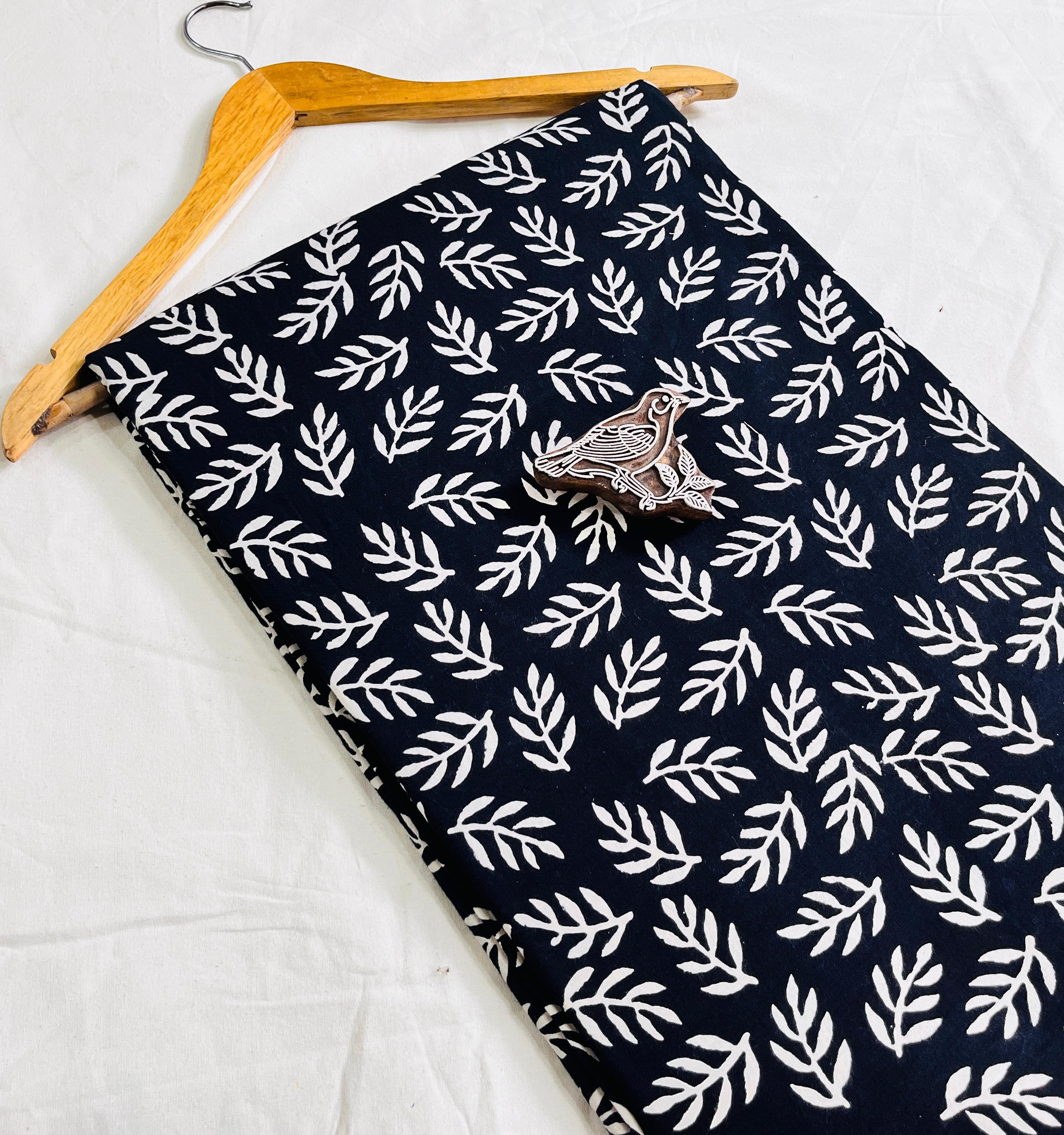Blue leaf Dabu handblock cotton fabric, pure cotton mud resist handblock textile for wholesale